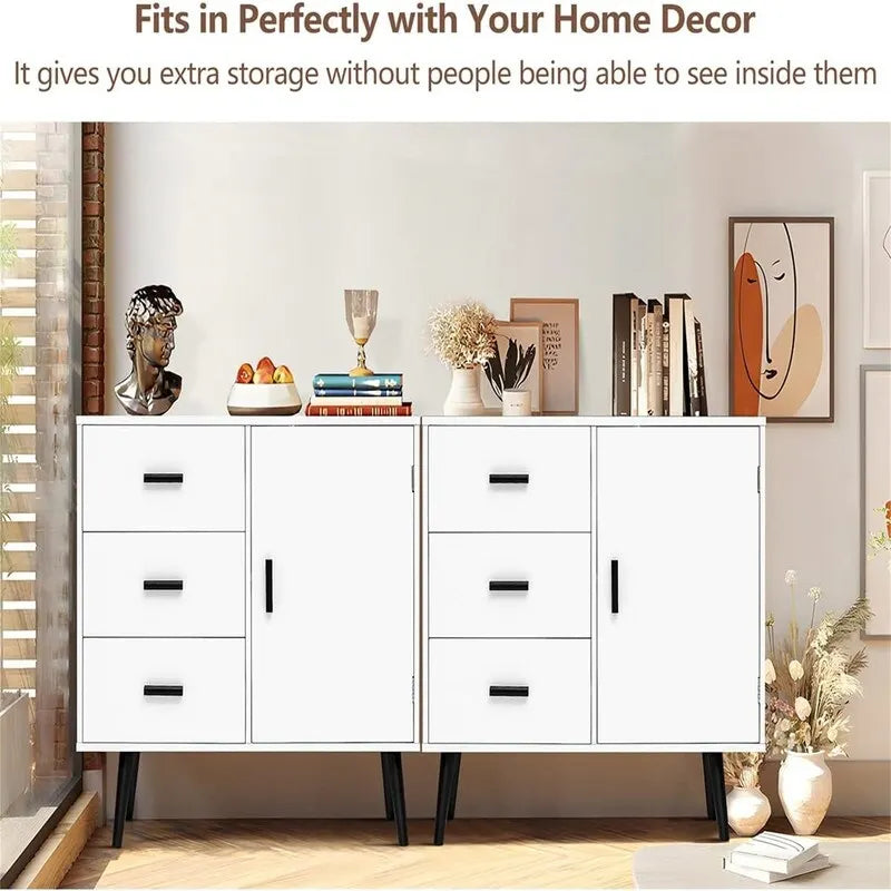 Armoire de rangement en rotin avec 3 tiroirs, coloris blanc / gris / naturel / marron rustique — Lot de 2
