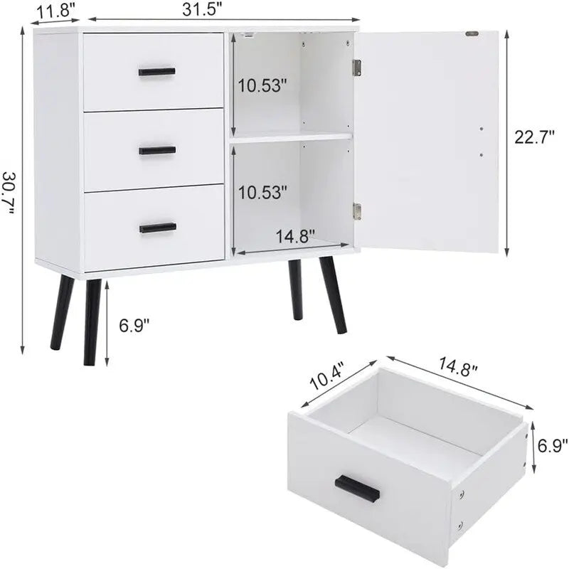 Armoire de rangement en rotin avec 3 tiroirs, coloris blanc / gris / naturel / marron rustique — Lot de 2