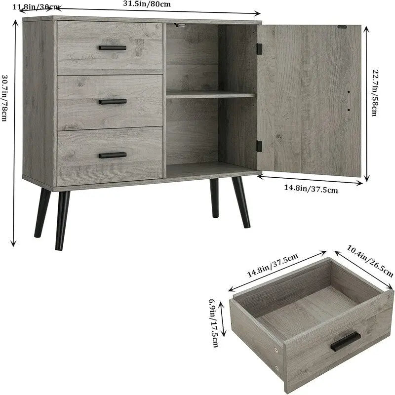 Armoire de rangement en rotin avec 3 tiroirs, coloris blanc / gris / naturel / marron rustique — Lot de 2