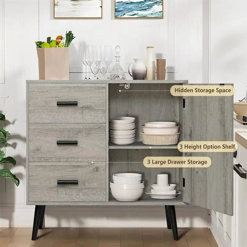 Armoire de rangement en rotin avec 3 tiroirs, coloris blanc / gris / naturel / marron rustique — Lot de 2