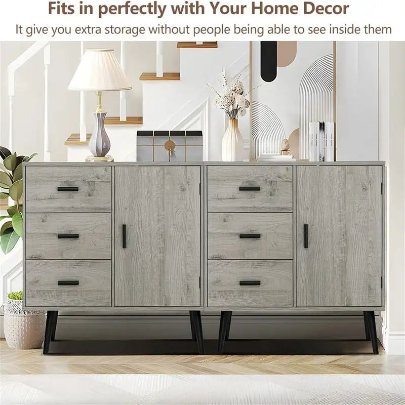 Armoire de rangement en rotin avec 3 tiroirs, coloris blanc / gris / naturel / marron rustique — Lot de 2
