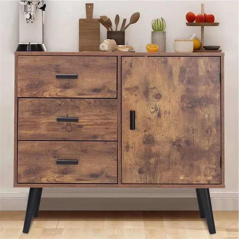 Armoire de rangement en rotin avec 3 tiroirs, coloris blanc / gris / naturel / marron rustique — Lot de 2