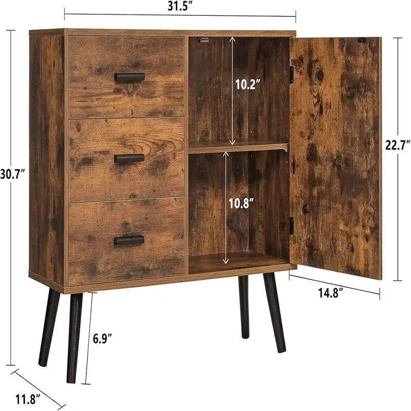Armoire de rangement en rotin avec 3 tiroirs, coloris blanc / gris / naturel / marron rustique — Lot de 2