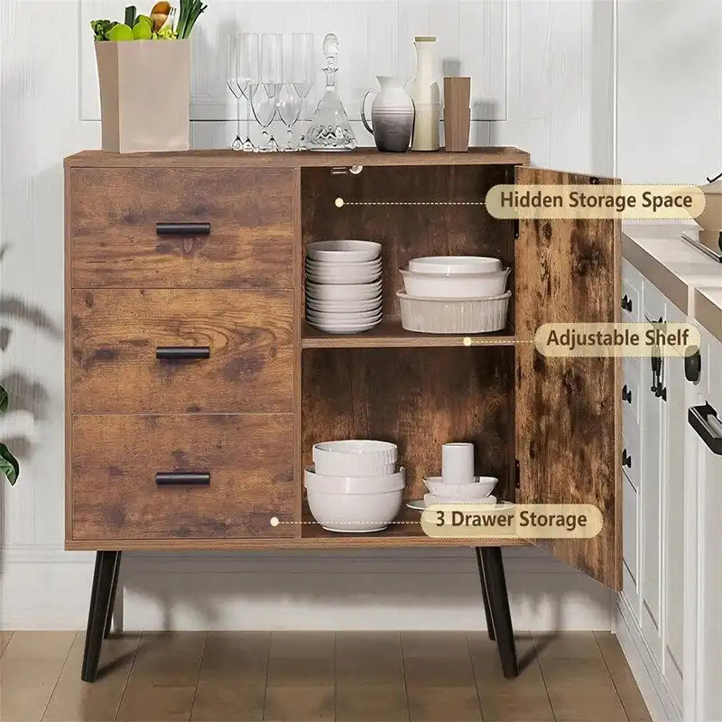 Armoire de rangement en rotin avec 3 tiroirs, coloris blanc / gris / naturel / marron rustique — Lot de 2