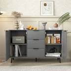 Buffet de 120 cm de couleur grise et naturelle avec 3 tiroirs et 2 portes, assemblage par 2 personnes