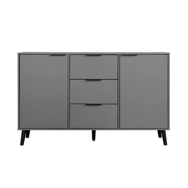Buffet de 120 cm de couleur grise et naturelle avec 3 tiroirs et 2 portes, assemblage par 2 personnes