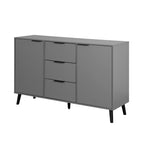 Buffet de 120 cm de couleur grise et naturelle avec 3 tiroirs et 2 portes, assemblage par 2 personnes
