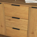 Buffet de 120 cm de couleur grise et naturelle avec 3 tiroirs et 2 portes, assemblage par 2 personnes