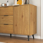 Buffet de 120 cm de couleur grise et naturelle avec 3 tiroirs et 2 portes, assemblage par 2 personnes