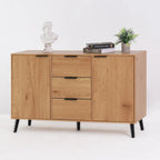 Buffet de 120 cm de couleur grise et naturelle avec 3 tiroirs et 2 portes, assemblage par 2 personnes