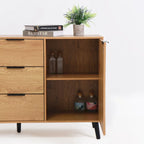 Buffet de 120 cm de couleur grise et naturelle avec 3 tiroirs et 2 portes, assemblage par 2 personnes