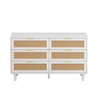 Commode en rotin blanc à 6 tiroirs, rangement de chambre pour 1-2 personnes