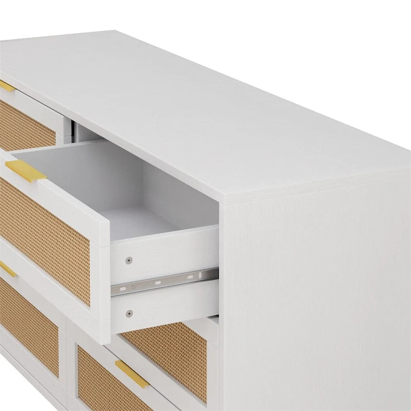 Commode en rotin blanc à 6 tiroirs, rangement de chambre pour 1-2 personnes