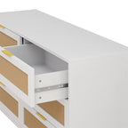 Commode en rotin blanc à 6 tiroirs, rangement de chambre pour 1-2 personnes
