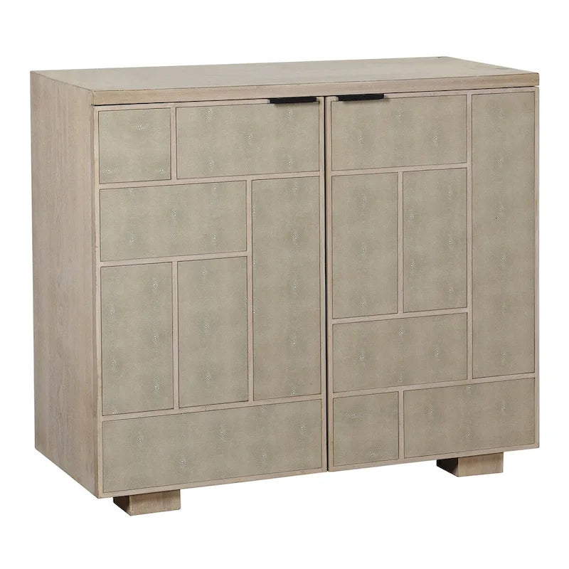 Armoire de rangement à deux portes en similicuir grainé crème clair