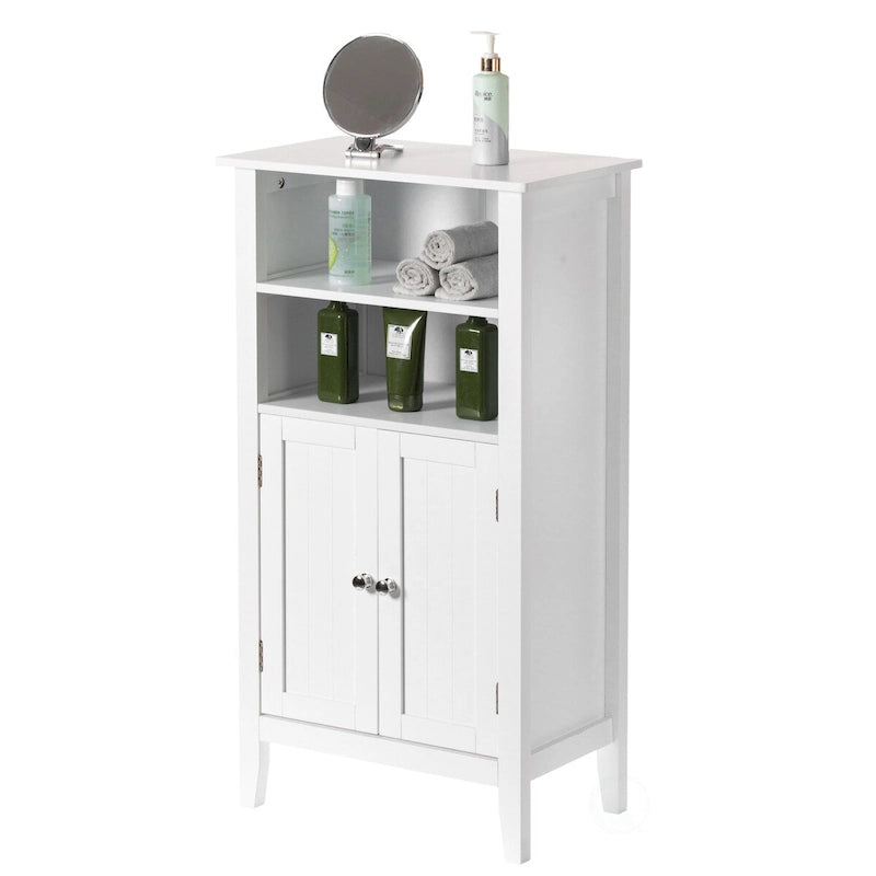 Meuble de rangement simple pour salle de bain, finition bois blanc