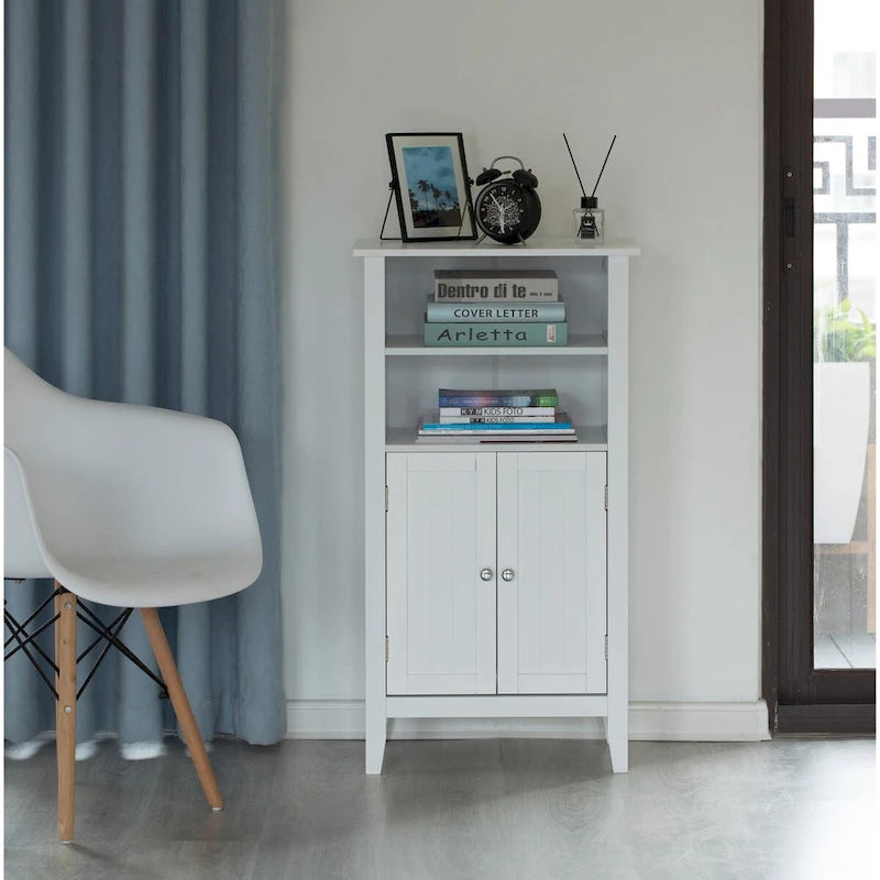 Meuble de rangement simple pour salle de bain, finition bois blanc
