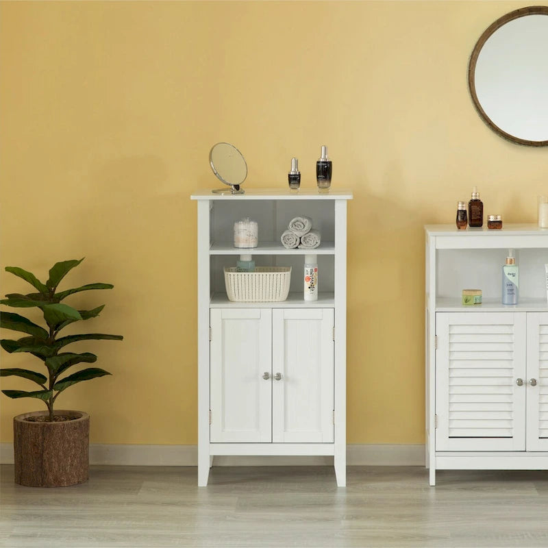 Meuble de rangement simple pour salle de bain, finition bois blanc