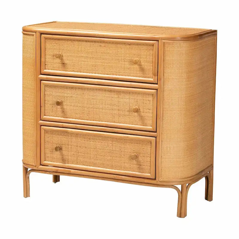 Meuble de rangement à 3 tiroirs en rotin bohème marron