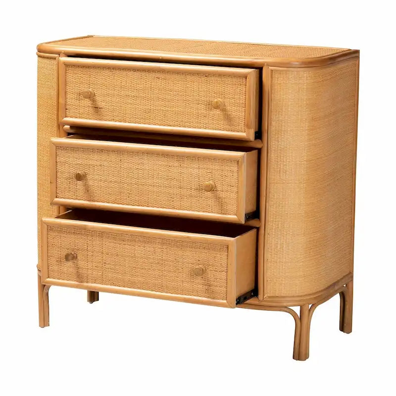Meuble de rangement à 3 tiroirs en rotin bohème marron
