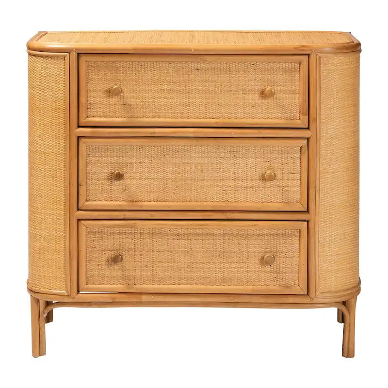 Meuble de rangement à 3 tiroirs en rotin bohème marron