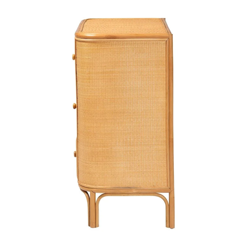 Meuble de rangement à 3 tiroirs en rotin bohème marron