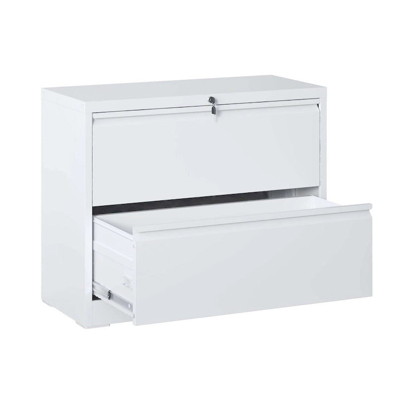 Classeur latéral en acier noir/blanc à 2 tiroirs avec serrure – Moderne, 1 utilisateur