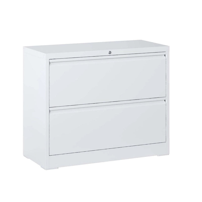 Classeur latéral en acier noir/blanc à 2 tiroirs avec serrure – Moderne, 1 utilisateur