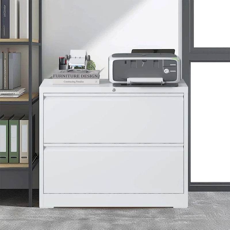 Classeur latéral en acier noir/blanc à 2 tiroirs avec serrure – Moderne, 1 utilisateur