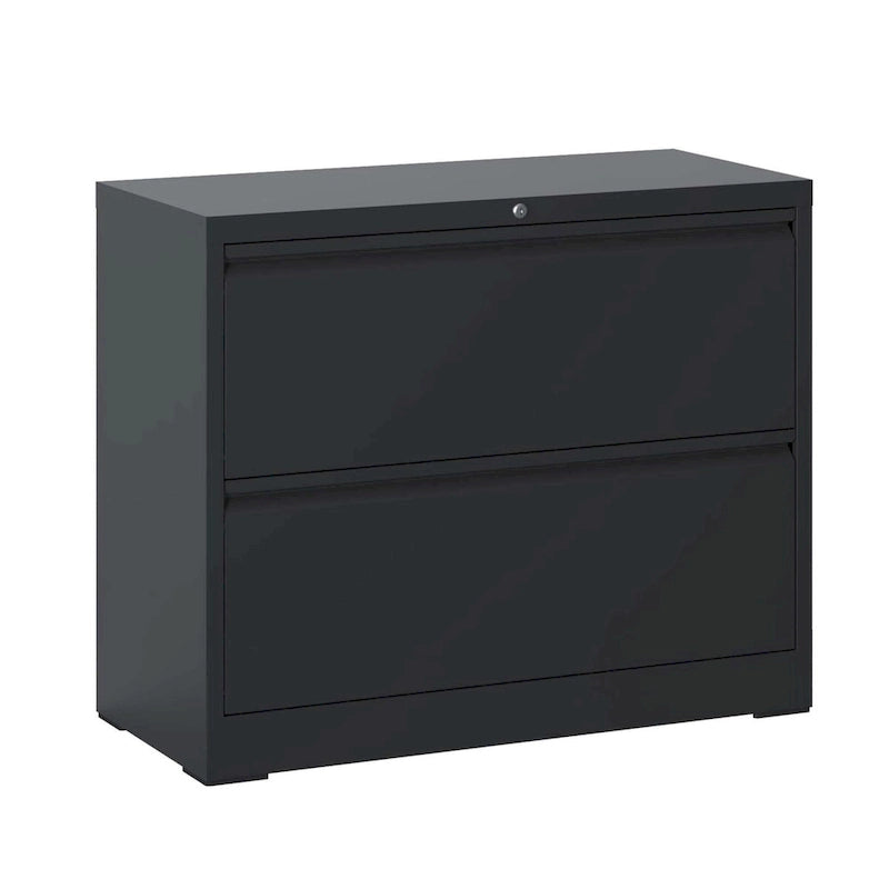 Classeur latéral en acier noir/blanc à 2 tiroirs avec serrure – Moderne, 1 utilisateur