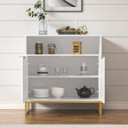 Buffet en rotin 2 portes marron/blanc avec étagère réglable
