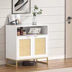 Buffet en rotin 2 portes marron/blanc avec étagère réglable