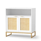 Buffet en rotin 2 portes marron/blanc avec étagère réglable