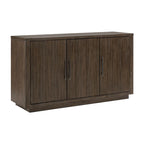 Bahut contemporain marron étain 152 cm, 3 armoires, étagères réglables