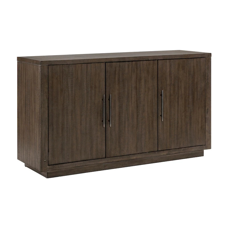 Bahut contemporain marron étain 152 cm, 3 armoires, étagères réglables