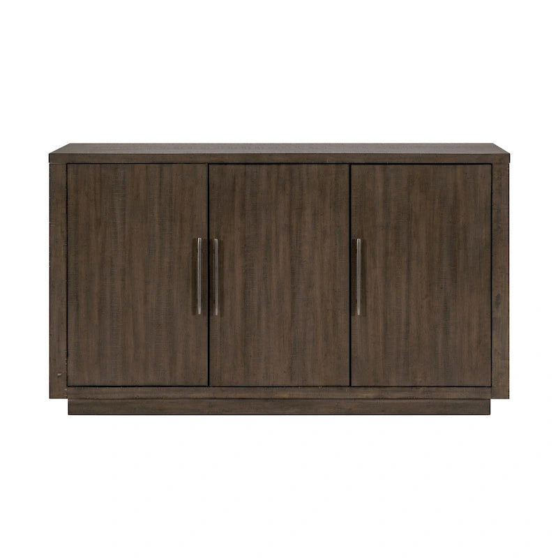 Bahut contemporain marron étain 152 cm, 3 armoires, étagères réglables