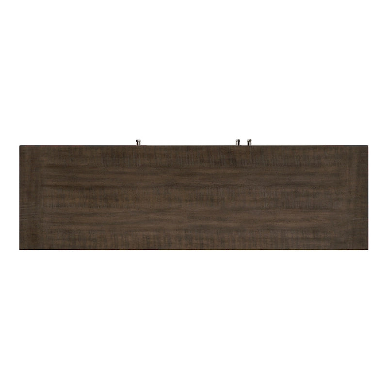 Bahut contemporain marron étain 152 cm, 3 armoires, étagères réglables