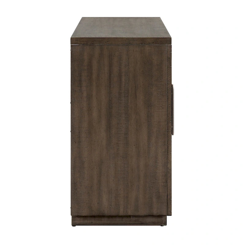 Bahut contemporain marron étain 152 cm, 3 armoires, étagères réglables