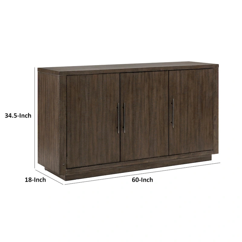 Bahut contemporain marron étain 152 cm, 3 armoires, étagères réglables
