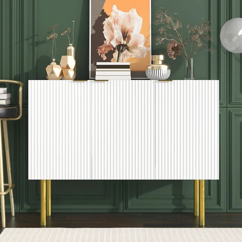 Buffet/Bahut 3 portes avec étagères réglables, 119 cm, blanc/noir