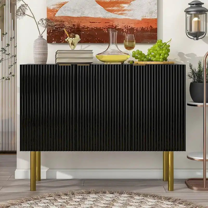 Buffet/Bahut 3 portes avec étagères réglables, 119 cm, blanc/noir