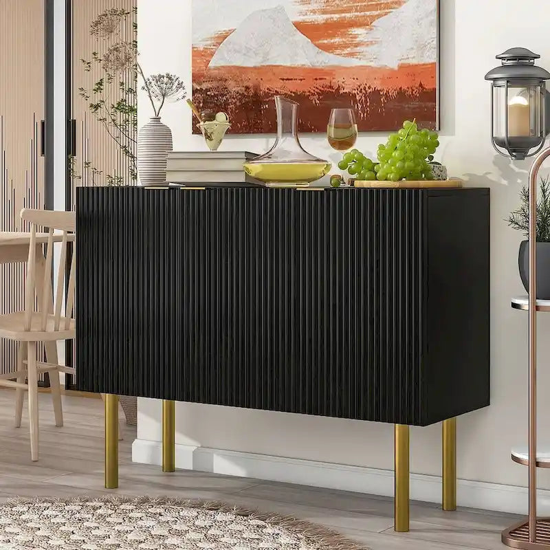 Buffet/Bahut 3 portes avec étagères réglables, 119 cm, blanc/noir