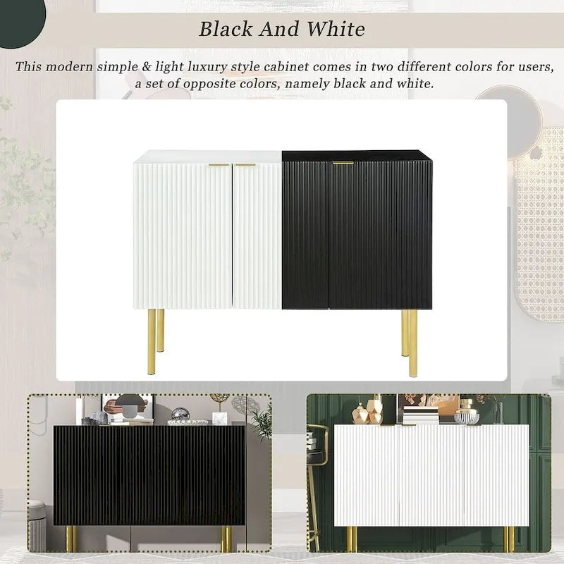 Buffet/Bahut 3 portes avec étagères réglables, 119 cm, blanc/noir