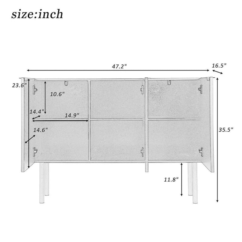 Buffet/Bahut 3 portes avec étagères réglables, 119 cm, blanc/noir