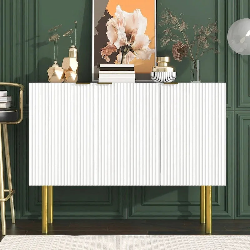 Buffet/Bahut 3 portes avec étagères réglables, 119 cm, blanc/noir