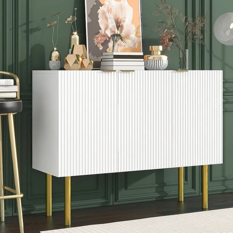 Buffet/Bahut 3 portes avec étagères réglables, 119 cm, blanc/noir