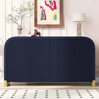Buffet 4 portes à panneaux ondulés – Bleu marine / Blanc / Noir, Étagères réglables, Assemblage par 1 personne