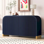 Buffet 4 portes à panneaux ondulés – Bleu marine / Blanc / Noir, Étagères réglables, Assemblage par 1 personne