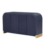 Buffet 4 portes à panneaux ondulés – Bleu marine / Blanc / Noir, Étagères réglables, Assemblage par 1 personne