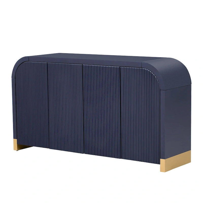 Buffet 4 portes à panneaux ondulés – Bleu marine / Blanc / Noir, Étagères réglables, Assemblage par 1 personne